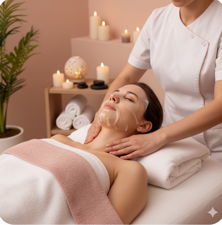 A professional masseuse giving a relaxing back massage in a serene spa setting.